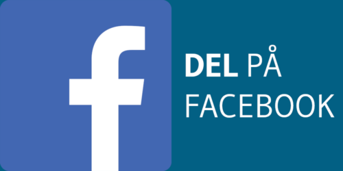 En grafikk. Facebook-logoen (f) er til venstre. Til høyre står det "Del på Facebook" på turkis bakgrunn.