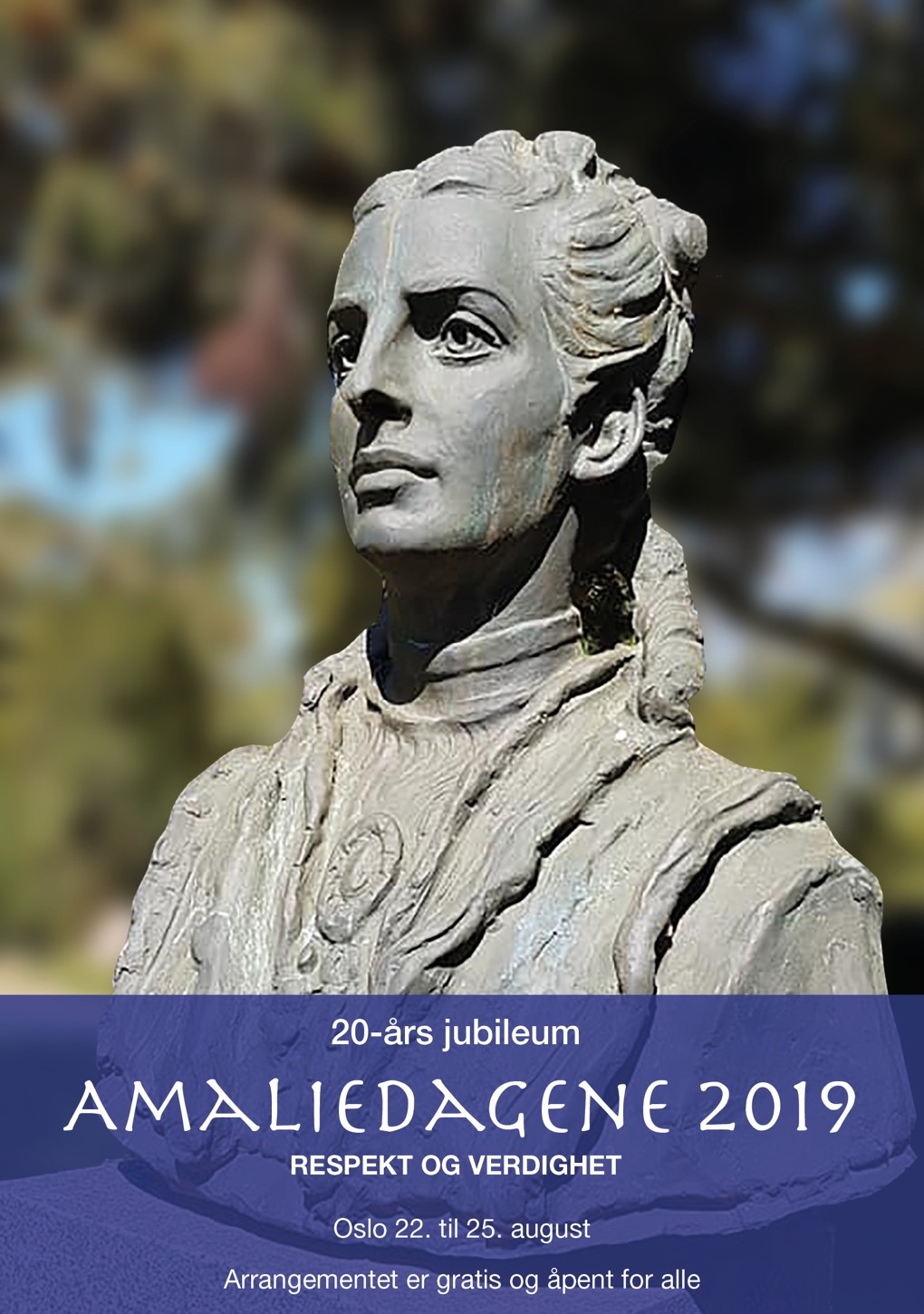 Plakat med foto av Amalie Skram. 